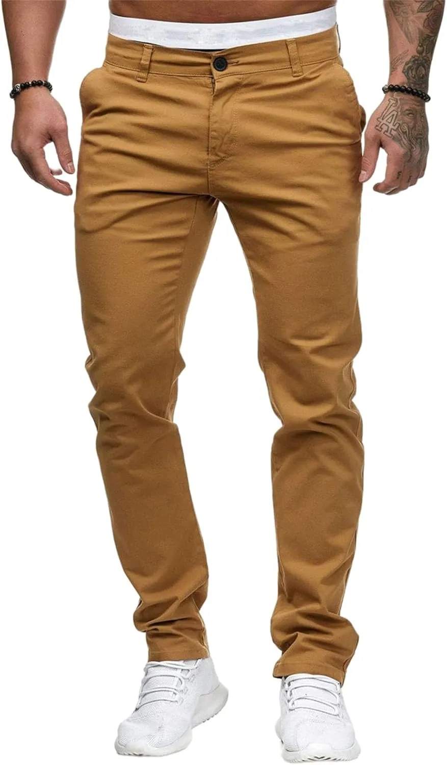 Men's Casual Dress Pants Skinny Stretch Slim Fit Flat-Front Lightweight Comfort Slacks