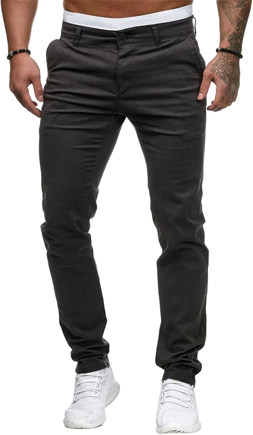 Men's Casual Dress Pants Skinny Stretch Slim Fit Flat-Front Lightweight Comfort Slacks