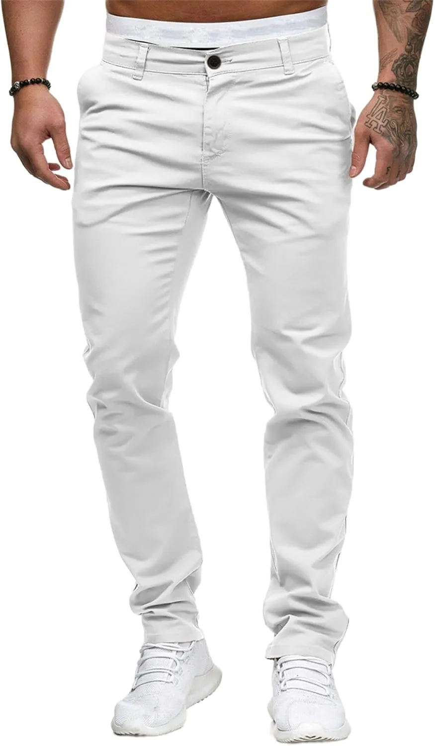 Men's Casual Dress Pants Skinny Stretch Slim Fit Flat-Front Lightweight Comfort Slacks