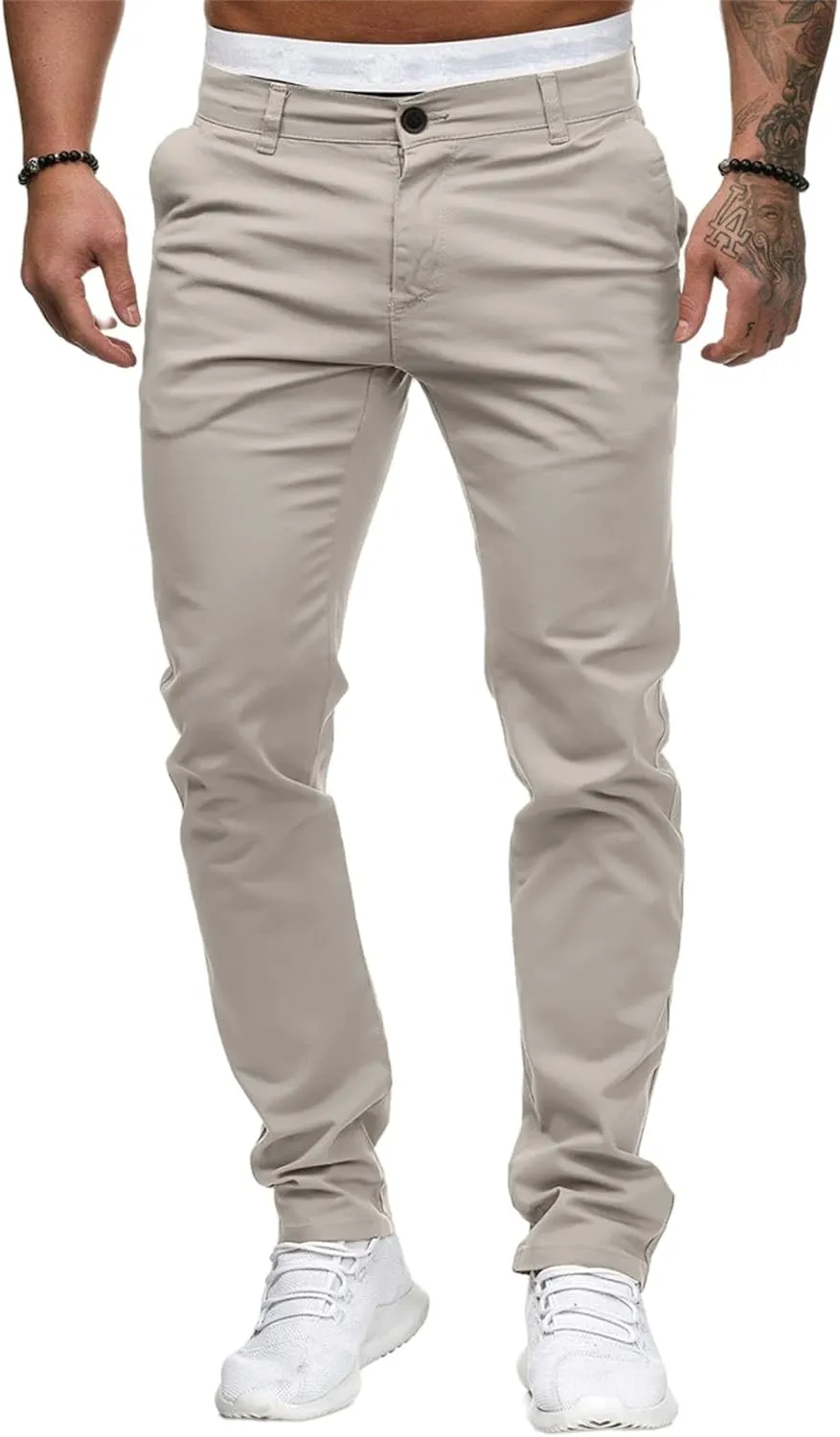 Men's Casual Dress Pants Skinny Stretch Slim Fit Flat-Front Lightweight Comfort Slacks