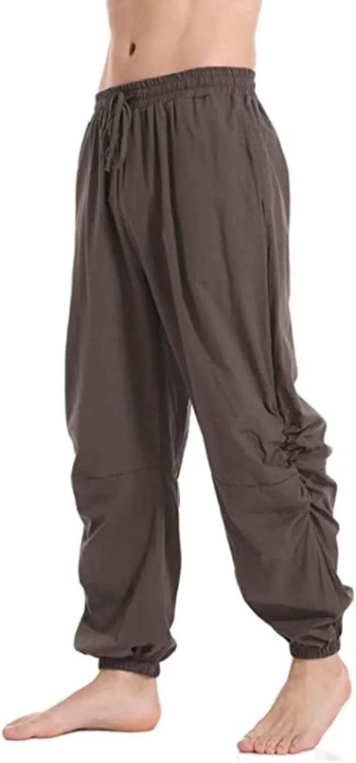 Mens Casual Linen Pants Casual Elastic Waist Drawstring Yoga Jogger Pants