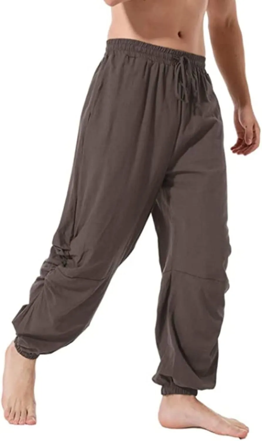 Mens Casual Linen Pants Casual Elastic Waist Drawstring Yoga Jogger Pants