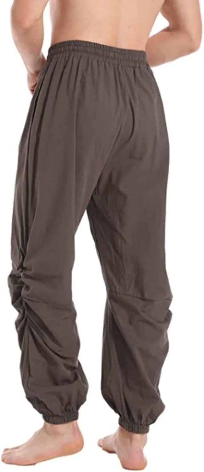 Mens Casual Linen Pants Casual Elastic Waist Drawstring Yoga Jogger Pants