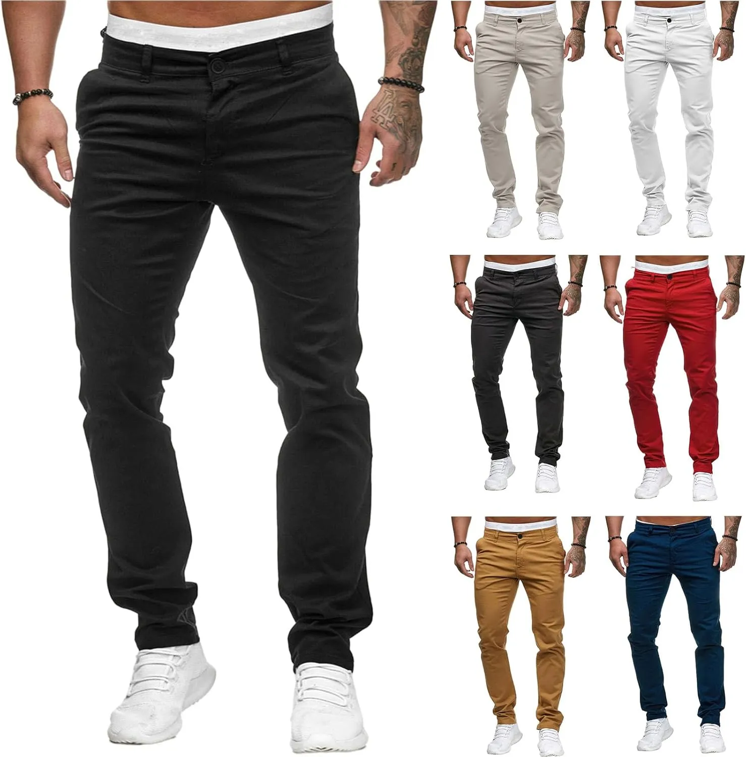 Mens Chinos Dress Pants Casual Slim Fit Pants Skinny Business Golf Pants Lightweight Comfort Slacks Trousers for Men