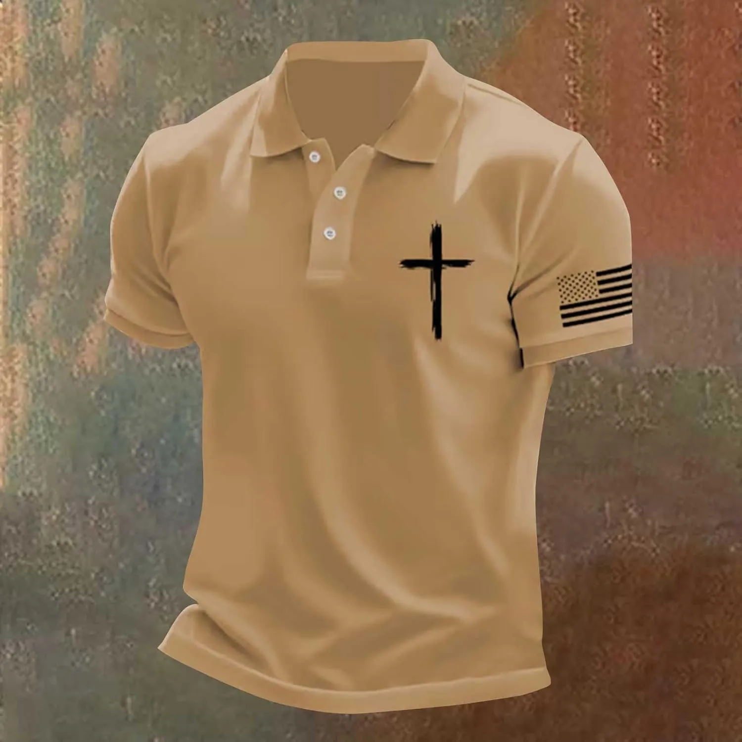 Mens Christian Cross Polo Shirts American Flag Short Sleeve Golf Clothes 4th of July USA Flag Casual Patriotic Tops