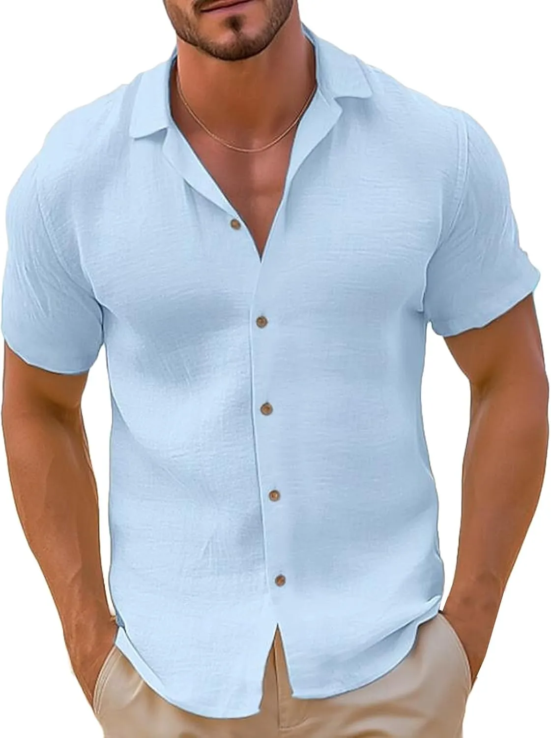 Men's Cotton Linen Shirts Short Sleeve 2025 Summer Button Down Shirt Beach Shirt Casual Regular Fit Lightweight Tops
