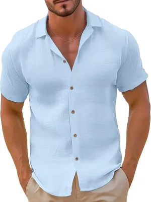 Men's Cotton Linen Shirts Short Sleeve 2025 Summer Button Down Shirt Beach Shirt Casual Regular Fit Lightweight Tops