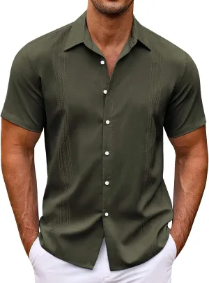 Men's Cuban Guayabera Shirt Short Sleeve Button Down Big Tall Shirts Loose Fit Casual Summer Beach Hippie Shirts