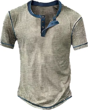 Mens Distressed Henley Shirts Short Sleeve Button Down V Neck T-Shirts Classic Golf Shirt Summer Slim Fit Casual Tops
