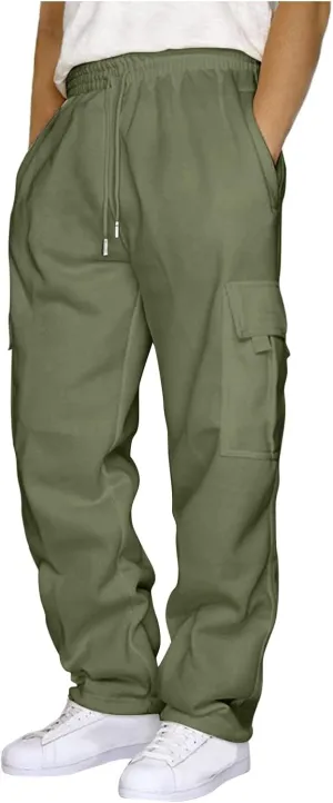 Men's Flap Pocket Side Solid Cargo Pants Mens Super Skinny Stretch Trousers Fleece Lined Joggers Mens Fashion Clothes for Men