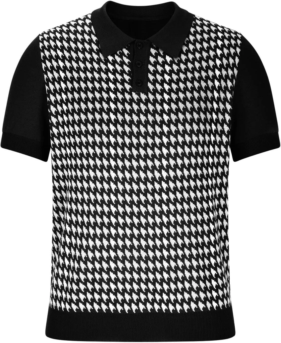 Mens Knit Jacquard Polo T-Shirt Retro Textured Golf Shirts Classic Fit Short Sleeve Casual Button Down Tees Tops