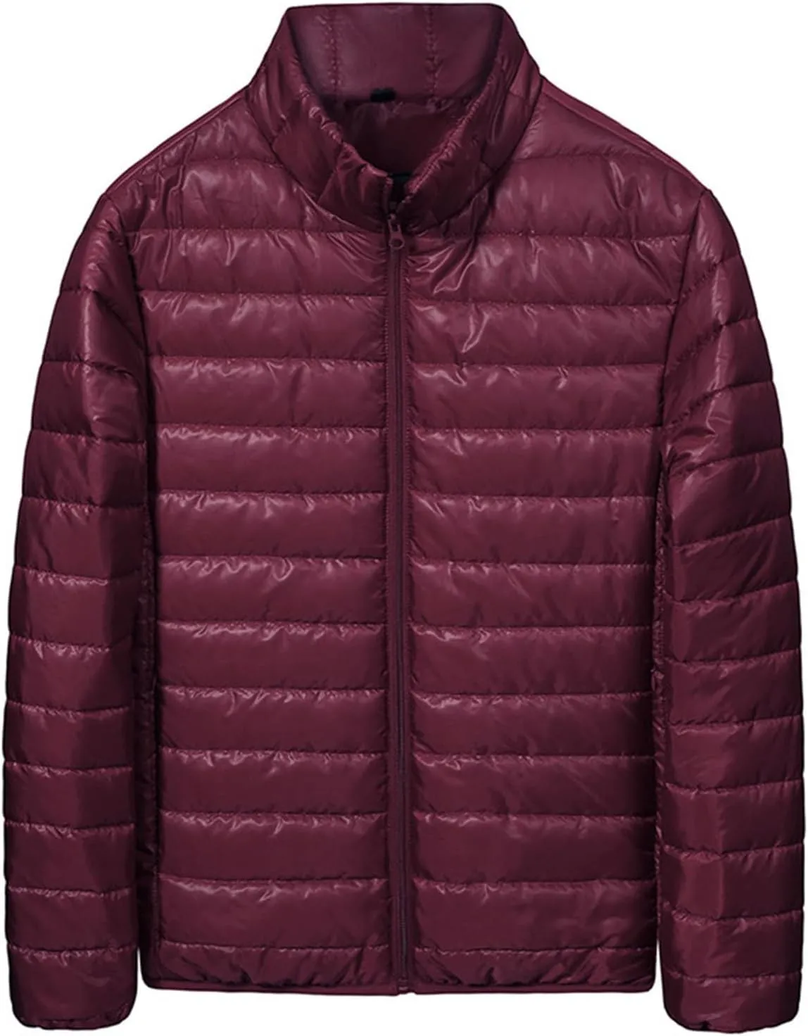 Mens Lightweight Down Jacket Shiny Packable Puffer Jacket Warm Insulated Padded Bubble Winter Coats Outwear No Hood