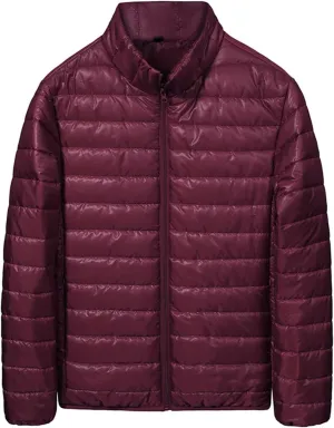 Mens Lightweight Down Jacket Shiny Packable Puffer Jacket Warm Insulated Padded Bubble Winter Coats Outwear No Hood