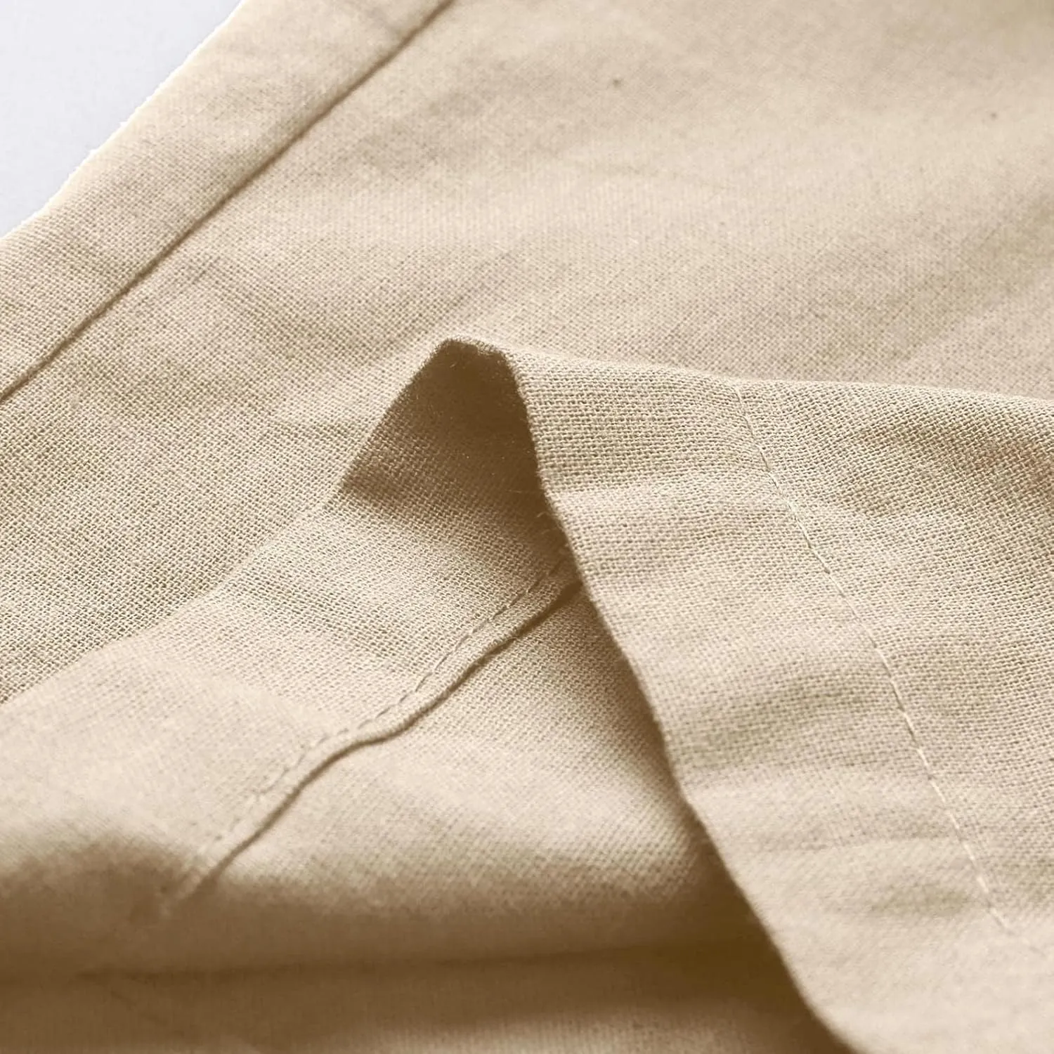 Mens Linen Straight Pants Drawstring Straight Elastic Waist Lightweight Casual Loose Pants Stretch Jogger Trousers