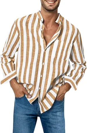 Men's Long Sleeve Button Down Shirts Casual Striped Collared Fall Tshirt Fashion 2024 Cotton Work Office Clothes