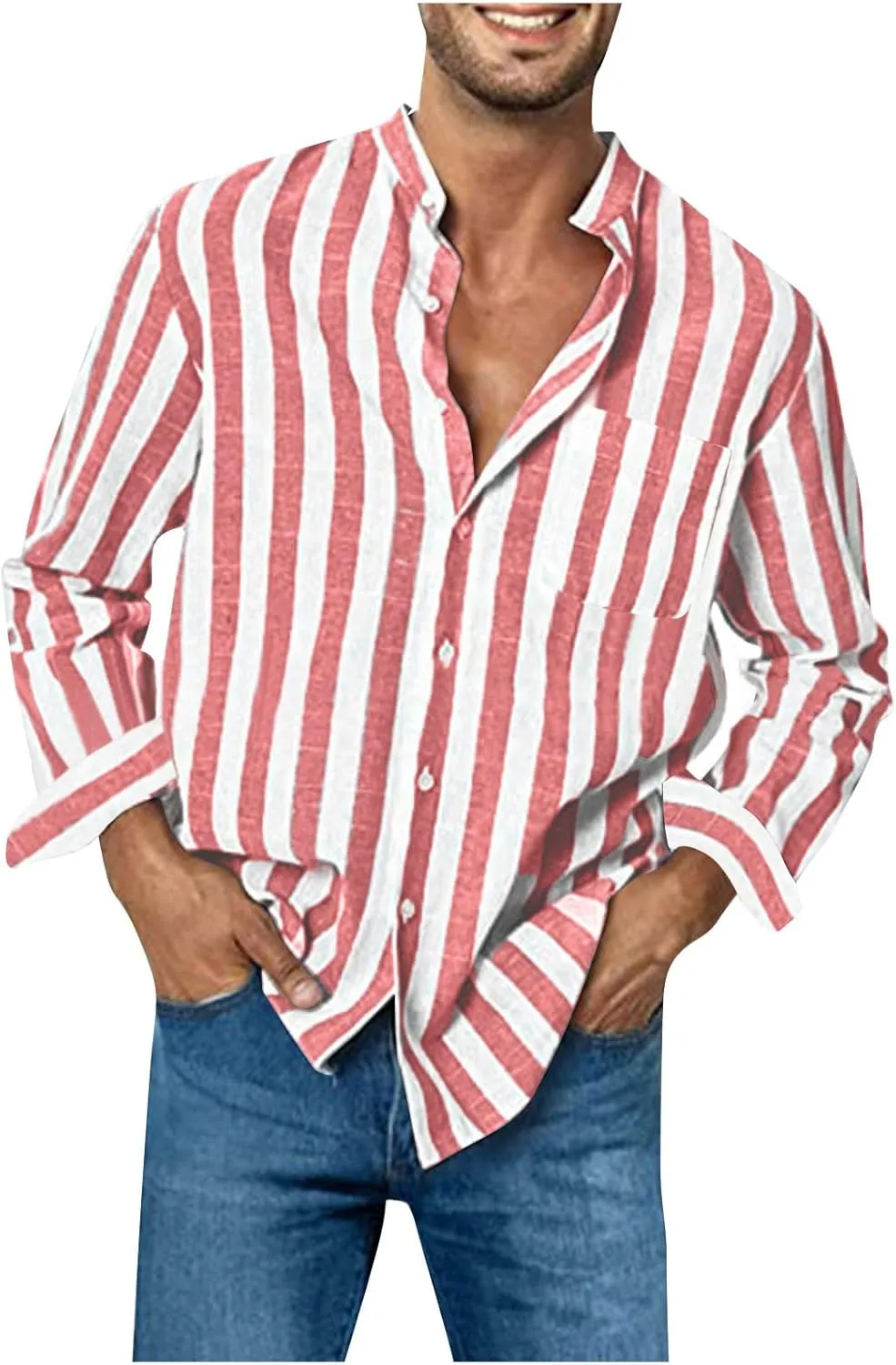Men's Long Sleeve Button Down Shirts Casual Striped Collared Fall Tshirt Fashion 2024 Cotton Work Office Clothes