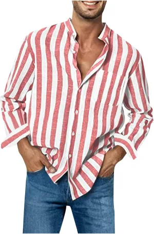 Men's Long Sleeve Button Down Shirts Casual Striped Collared Fall Tshirt Fashion 2024 Cotton Work Office Clothes