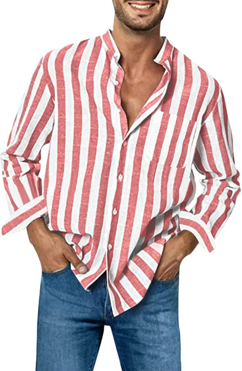Men's Long Sleeve Button Down Shirts Casual Striped Collared Fall Tshirt Fashion 2024 Cotton Work Office Clothes