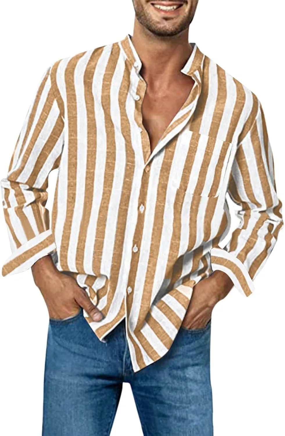 Men's Long Sleeve Button Down Shirts Casual Striped Collared Fall Tshirt Fashion 2024 Cotton Work Office Clothes
