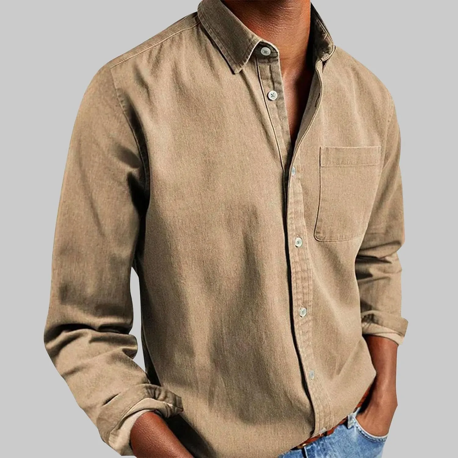 Men's Long Sleeve Button Down Shirts Casual Untucked Dress Shirt Beach Wedding Shirt Fall Spring Casual Tops Tees