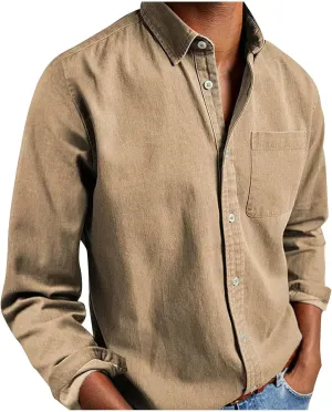 Men's Long Sleeve Button Down Shirts Casual Untucked Dress Shirt Beach Wedding Shirt Fall Spring Casual Tops Tees