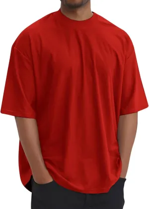 Mens Oversize Pullover Solid Color Casual Tees Fashion Drop Shoulder Short Sleeve Tshirts