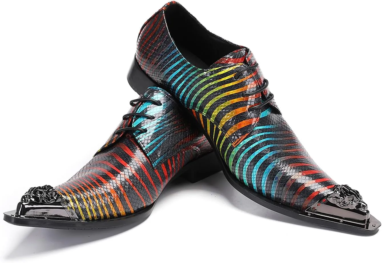Mens Oxfords Wedding Dress Disco Party Shoes- Prom Casual Metal Pionted Toe Shoes -Western Tuxedo Shoes for Men Boys