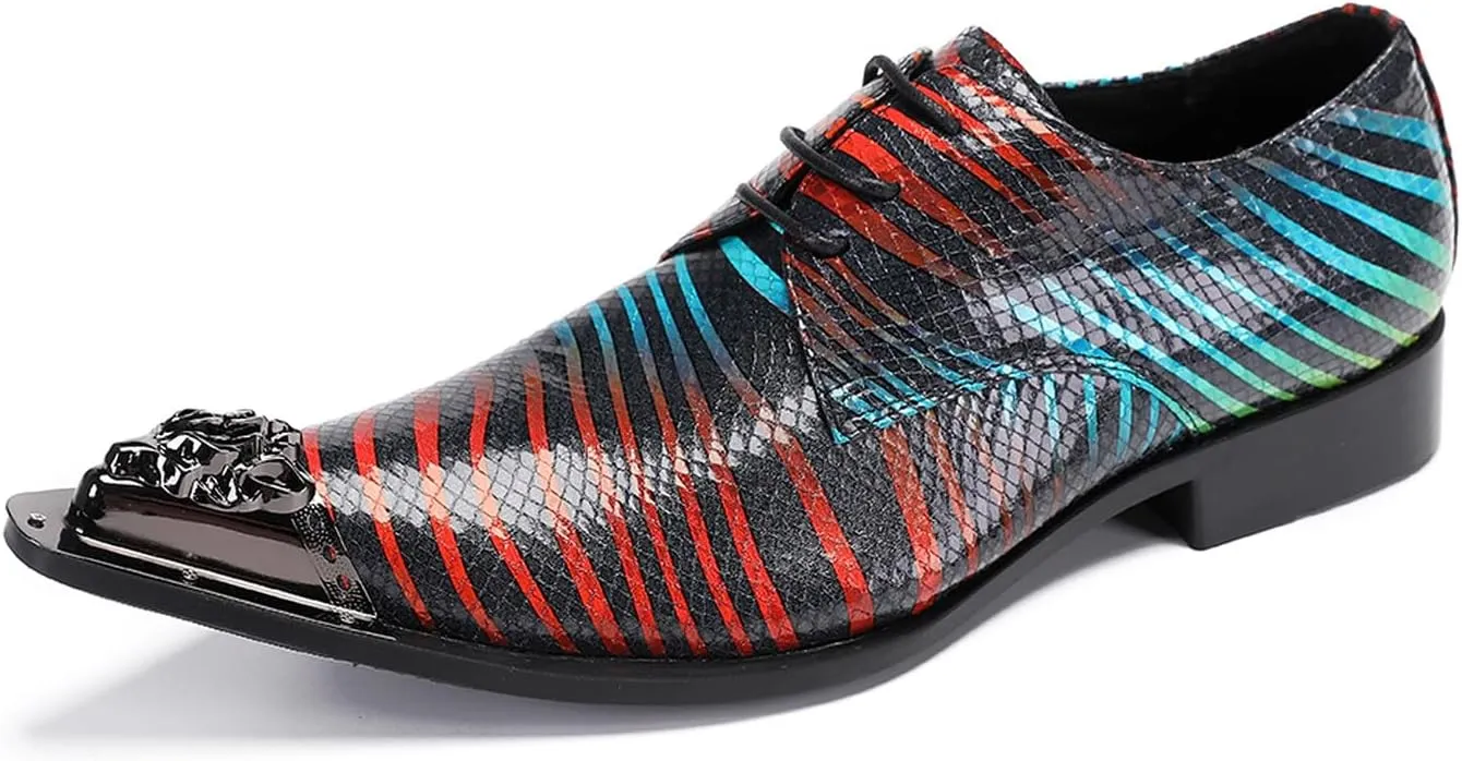 Mens Oxfords Wedding Dress Disco Party Shoes- Prom Casual Metal Pionted Toe Shoes -Western Tuxedo Shoes for Men Boys