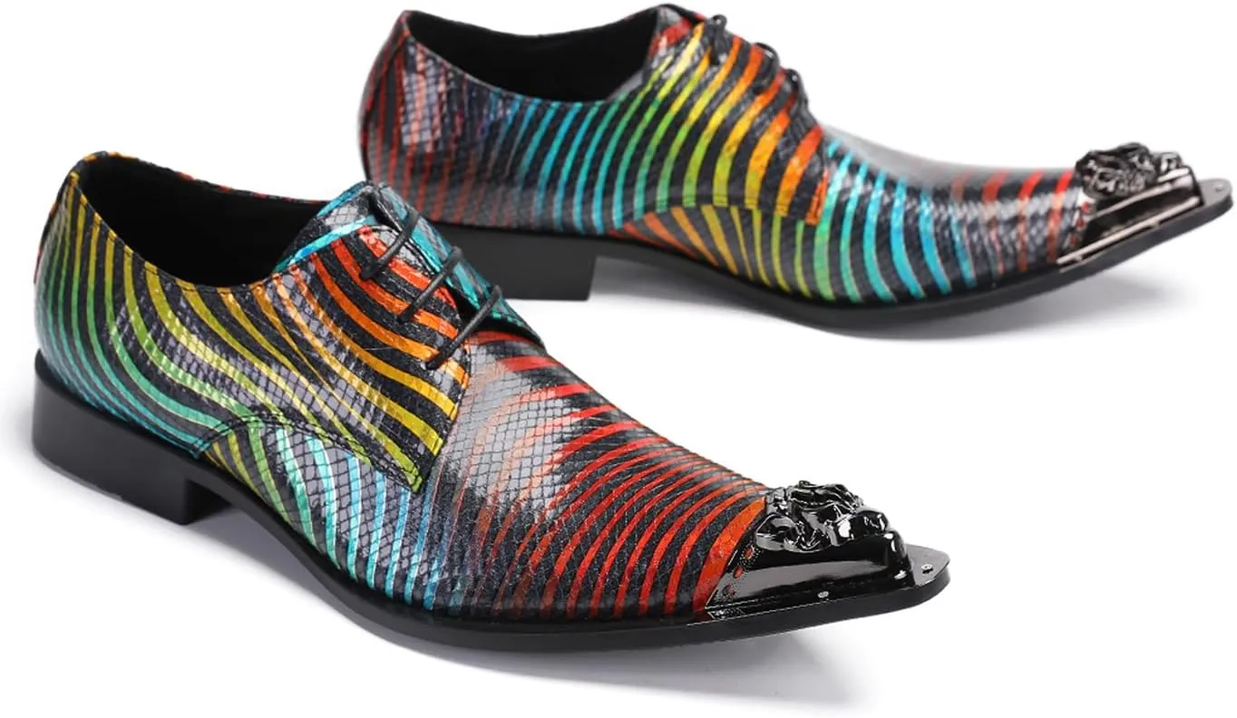 Mens Oxfords Wedding Dress Disco Party Shoes- Prom Casual Metal Pionted Toe Shoes -Western Tuxedo Shoes for Men Boys