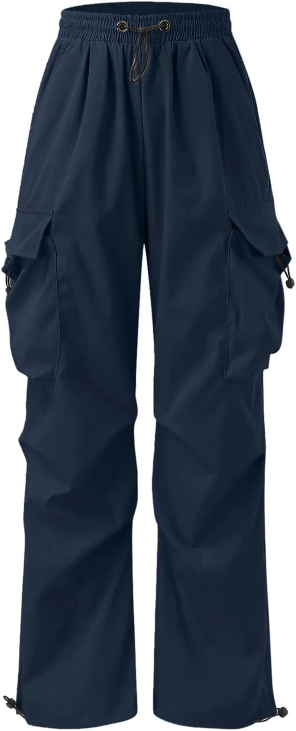 Mens Parachute Cargo Pants Casual Stretch Drawstring Pant Hip Hop Pant Multi Pockets