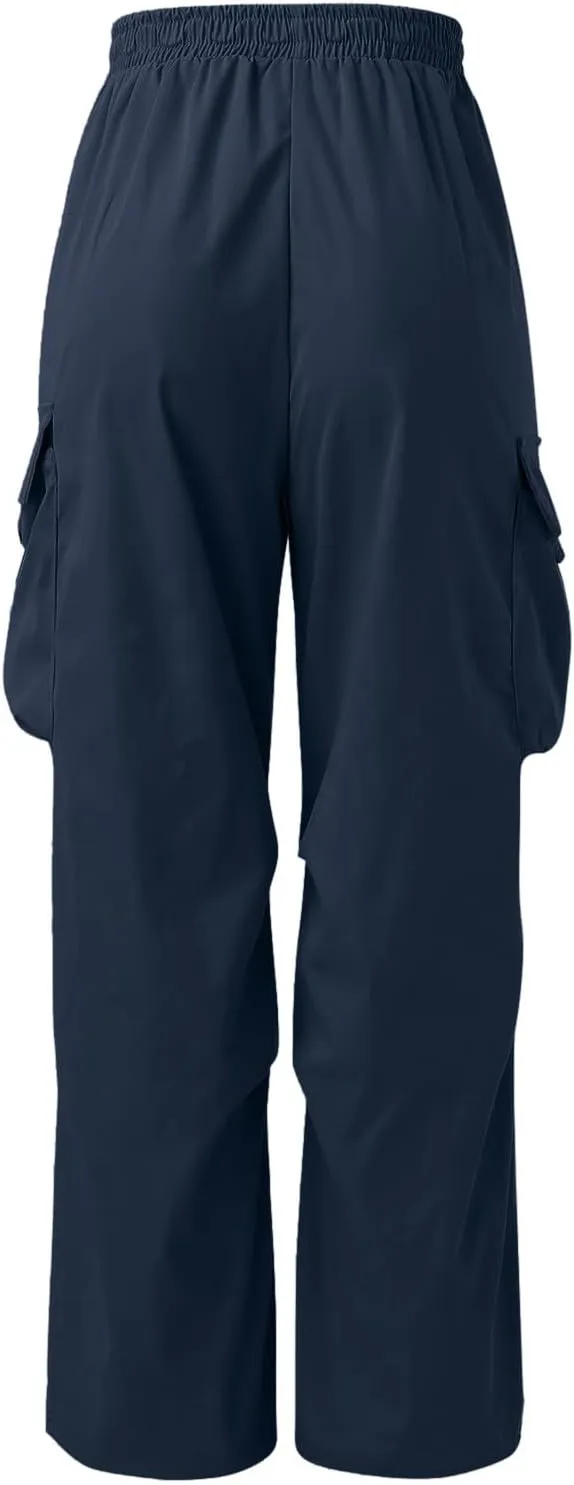 Mens Parachute Cargo Pants Casual Stretch Drawstring Pant Hip Hop Pant Multi Pockets