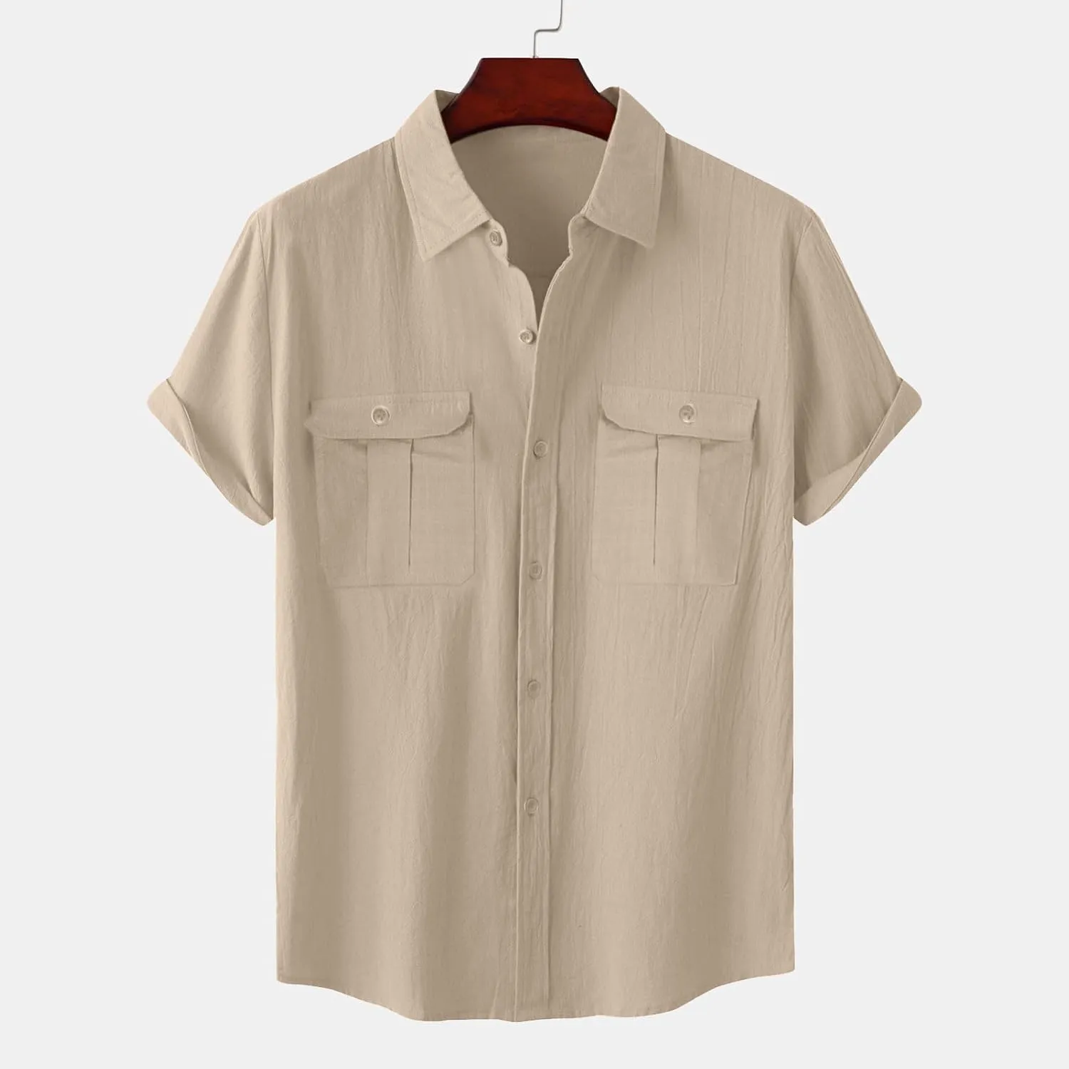 Men's Shirts Casual Cotton Linen Button Down T-Shirt Summer Fashion Short Sleeve Solid Linen Shirt Loose Fit Tops