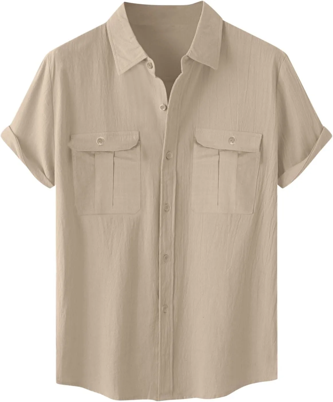 Men's Shirts Casual Cotton Linen Button Down T-Shirt Summer Fashion Short Sleeve Solid Linen Shirt Loose Fit Tops