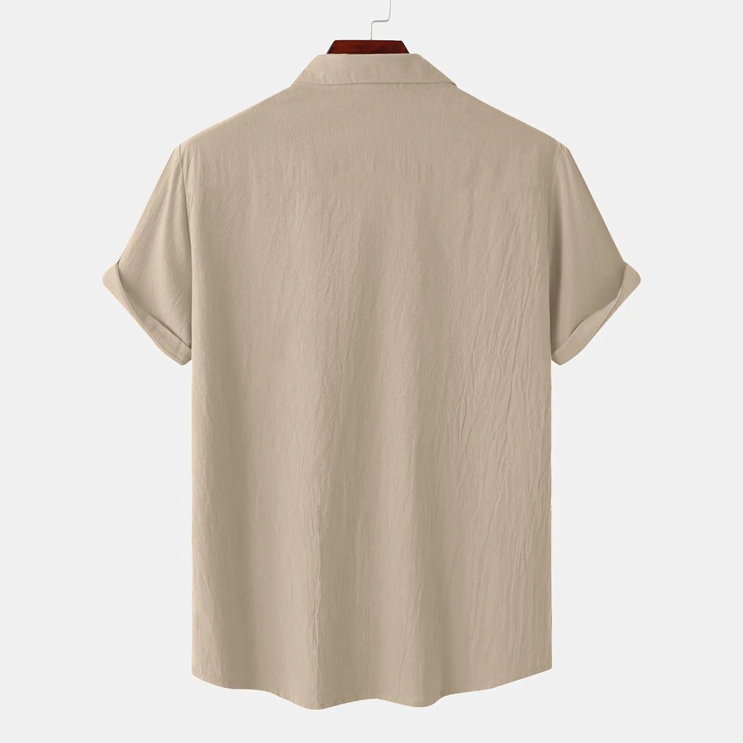 Men's Shirts Casual Cotton Linen Button Down T-Shirt Summer Fashion Short Sleeve Solid Linen Shirt Loose Fit Tops
