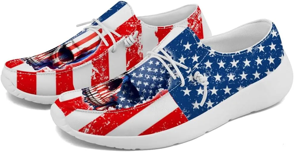 Men's Skull Slip-on Shoes American Flag Loafers Walking Shoes Gifts for Women Men