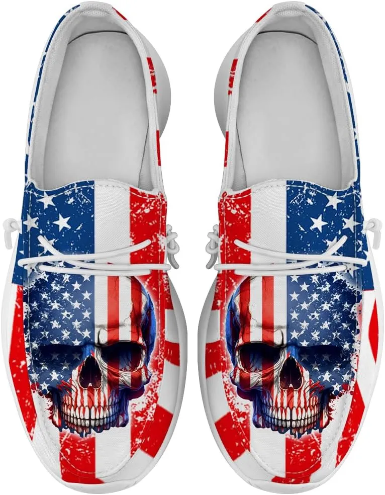 Men's Skull Slip-on Shoes American Flag Loafers Walking Shoes Gifts for Women Men