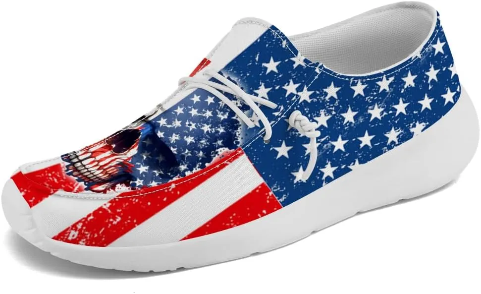 Men's Skull Slip-on Shoes American Flag Loafers Walking Shoes Gifts for Women Men