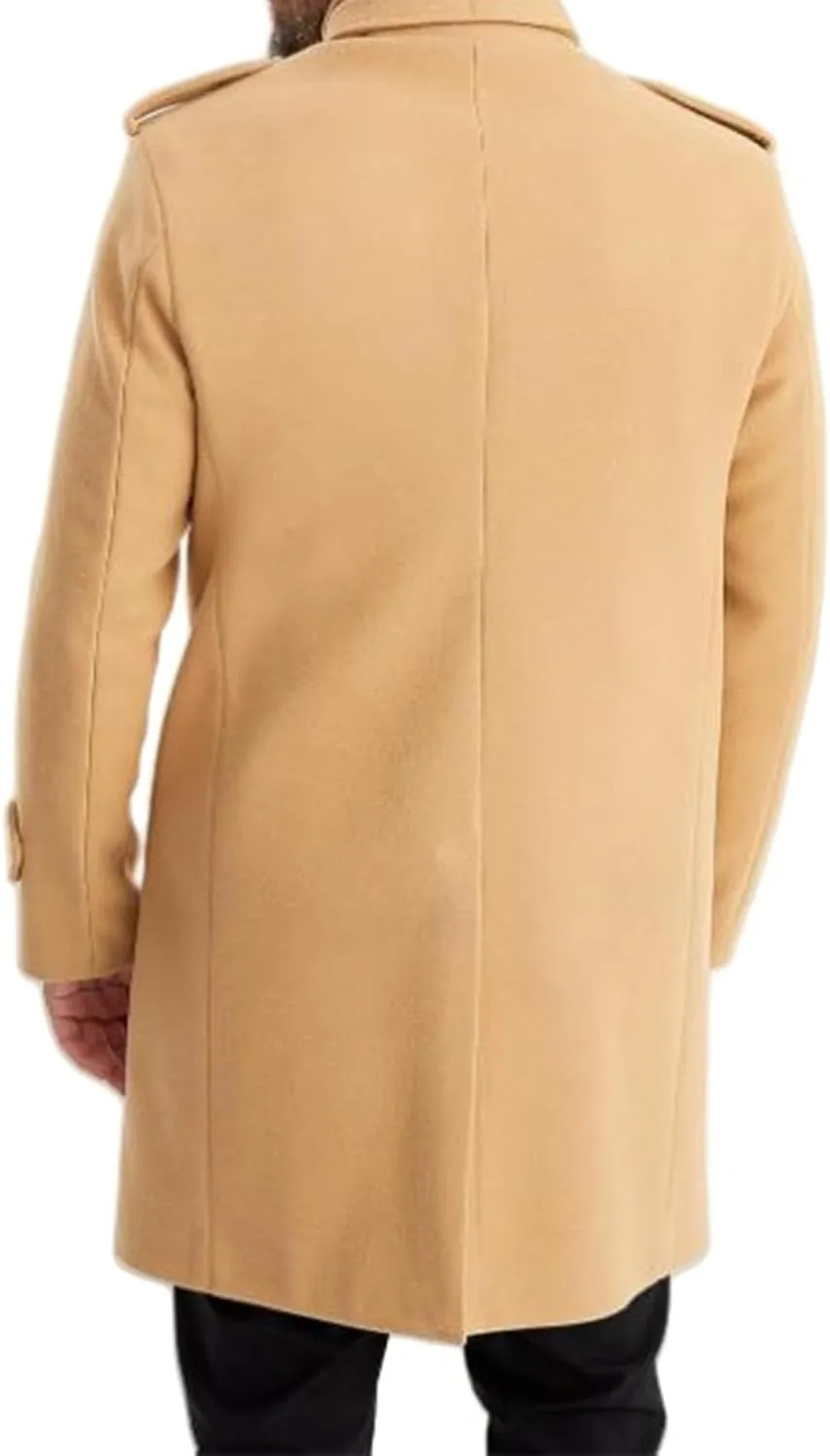 Mens Slim Fit Trench Coat Stand Collar Casual Single Breasted Pea Coats Fall Winter Overcoat for Men