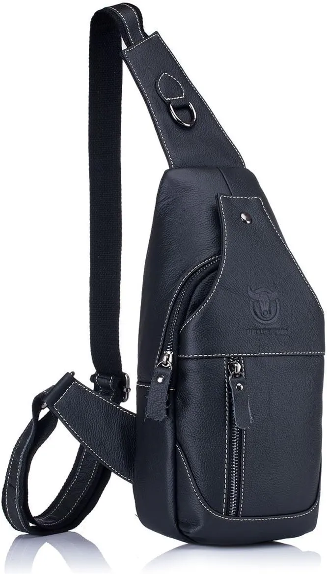 Men's Sling Bag Genuine Leather Chest Shoulder Backpack Cross Body Purse Water Resistant Anti Theft For Travel Hiking School