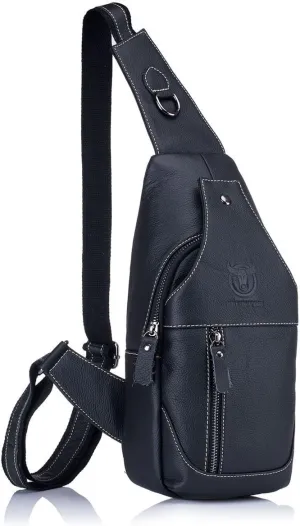 Men's Sling Bag Genuine Leather Chest Shoulder Backpack Cross Body Purse Water Resistant Anti Theft For Travel Hiking School