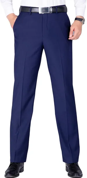 Men's Straight Flat Front Flex Waist Pant Lightweight Comfort Chino Pants Casual Slim Fit Business Dress Pants (42,Blue)