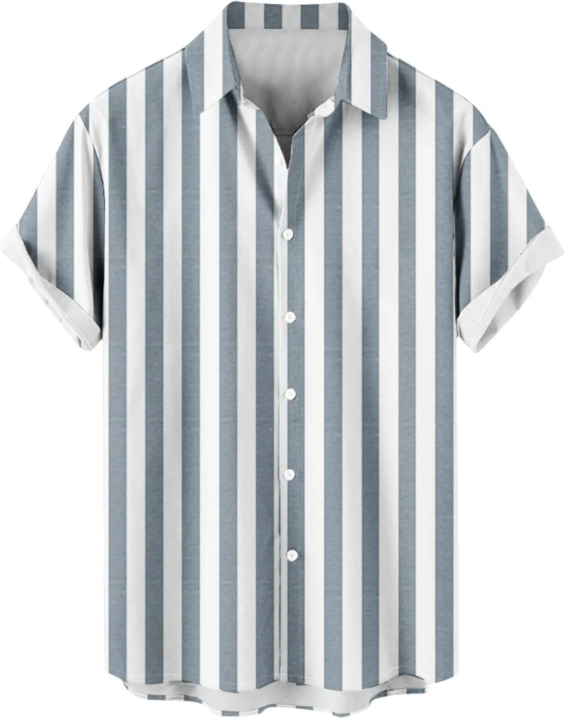 Mens Striped Button Shirts Fashion Casual Short Sleeve Button Up Shirts Loose Comfy Turndown Collar Blouse