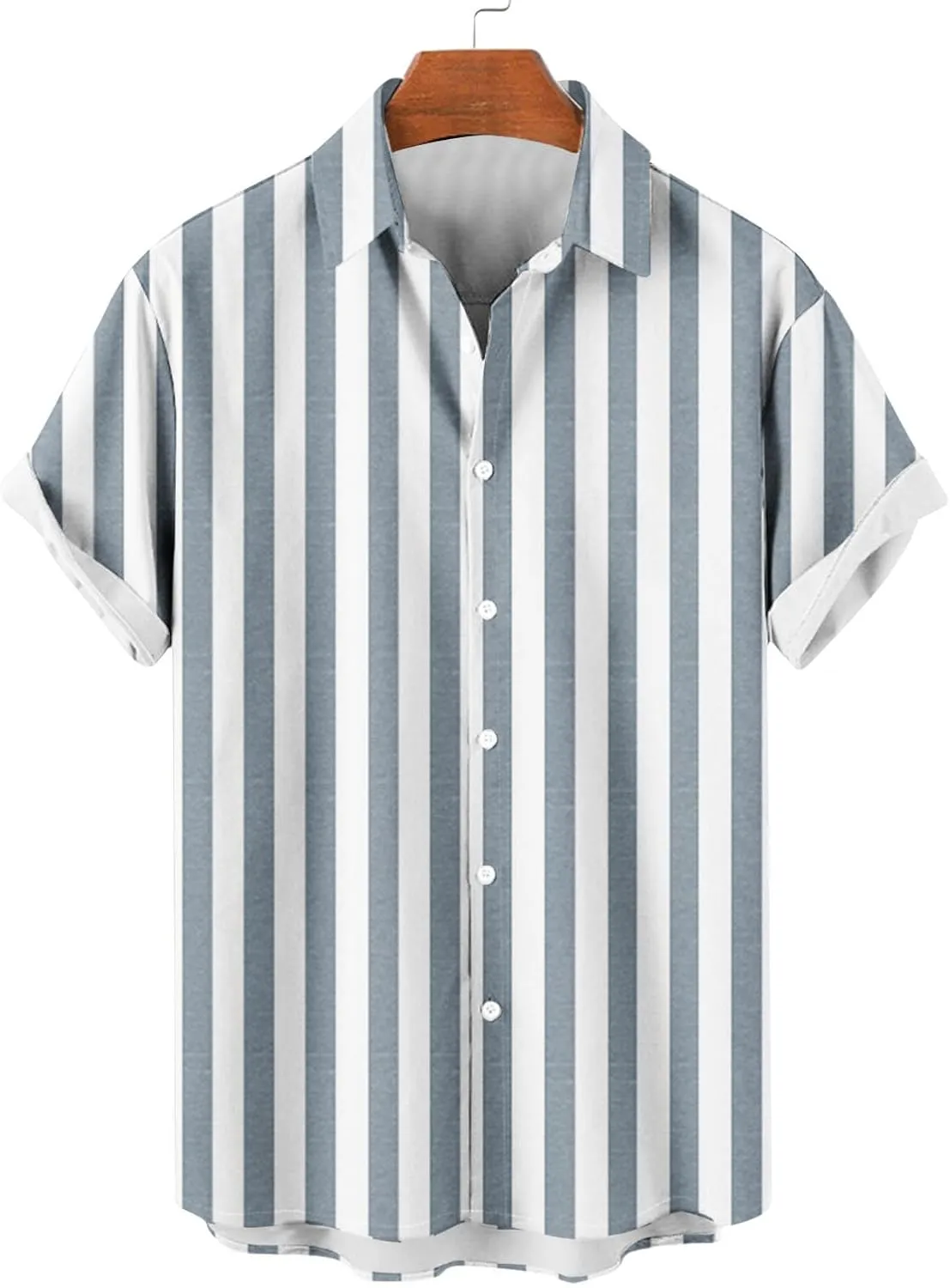 Mens Striped Button Shirts Fashion Casual Short Sleeve Button Up Shirts Loose Comfy Turndown Collar Blouse