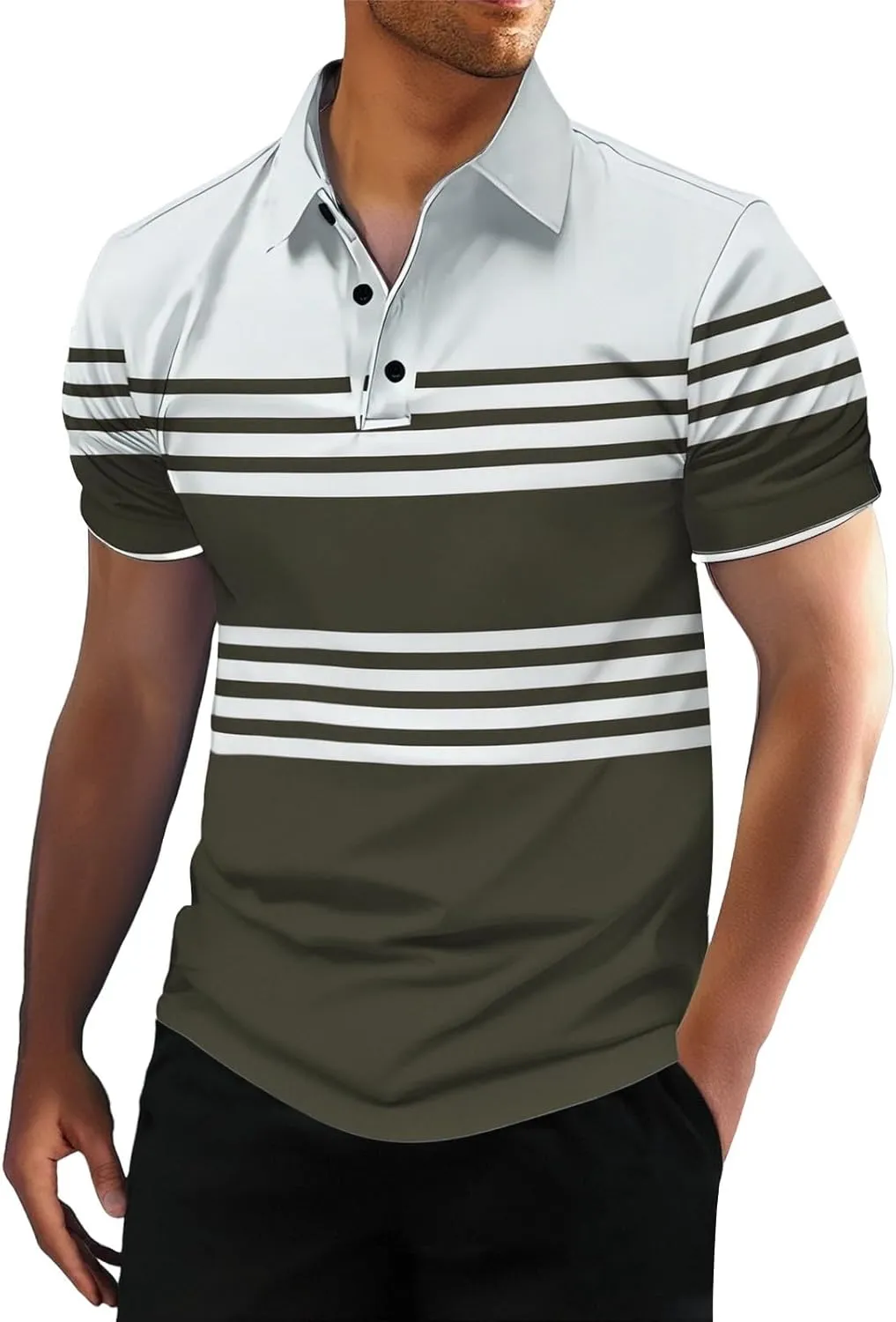 Men's Striped Polo Shirt Short Sleeve Casual Collared Golf Tennis Shirts Classic Slim Fit T-Shirts for Men