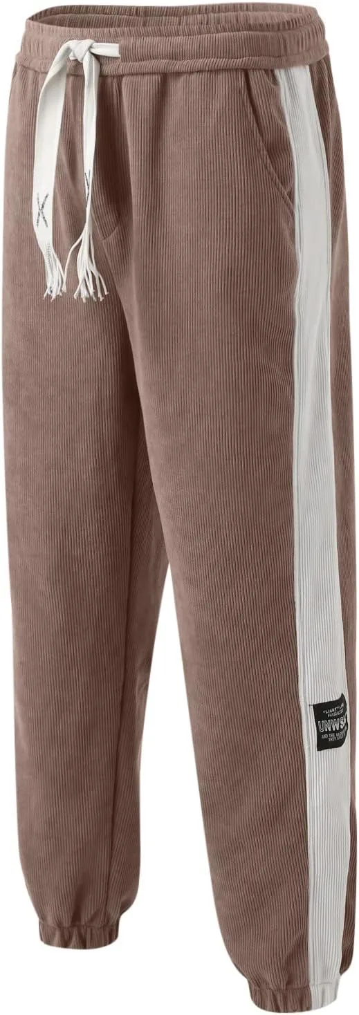 Mens Sweatpants with Pockets Big and Tall Fit Twill Joggers Multi-Pockets Cargo Pants Sweatpants for Men Men's Khaki