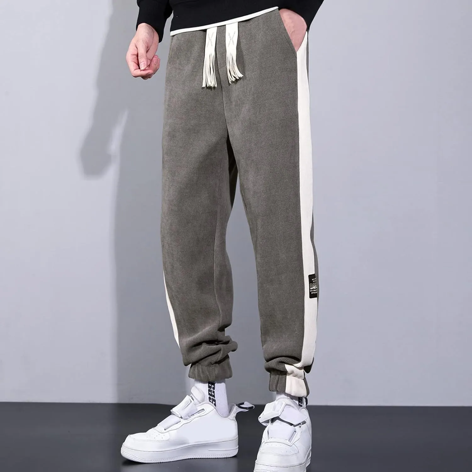 Mens Sweatpants with Pockets Big and Tall Fit Twill Joggers Multi-Pockets Cargo Pants Sweatpants for Men Men's Khaki