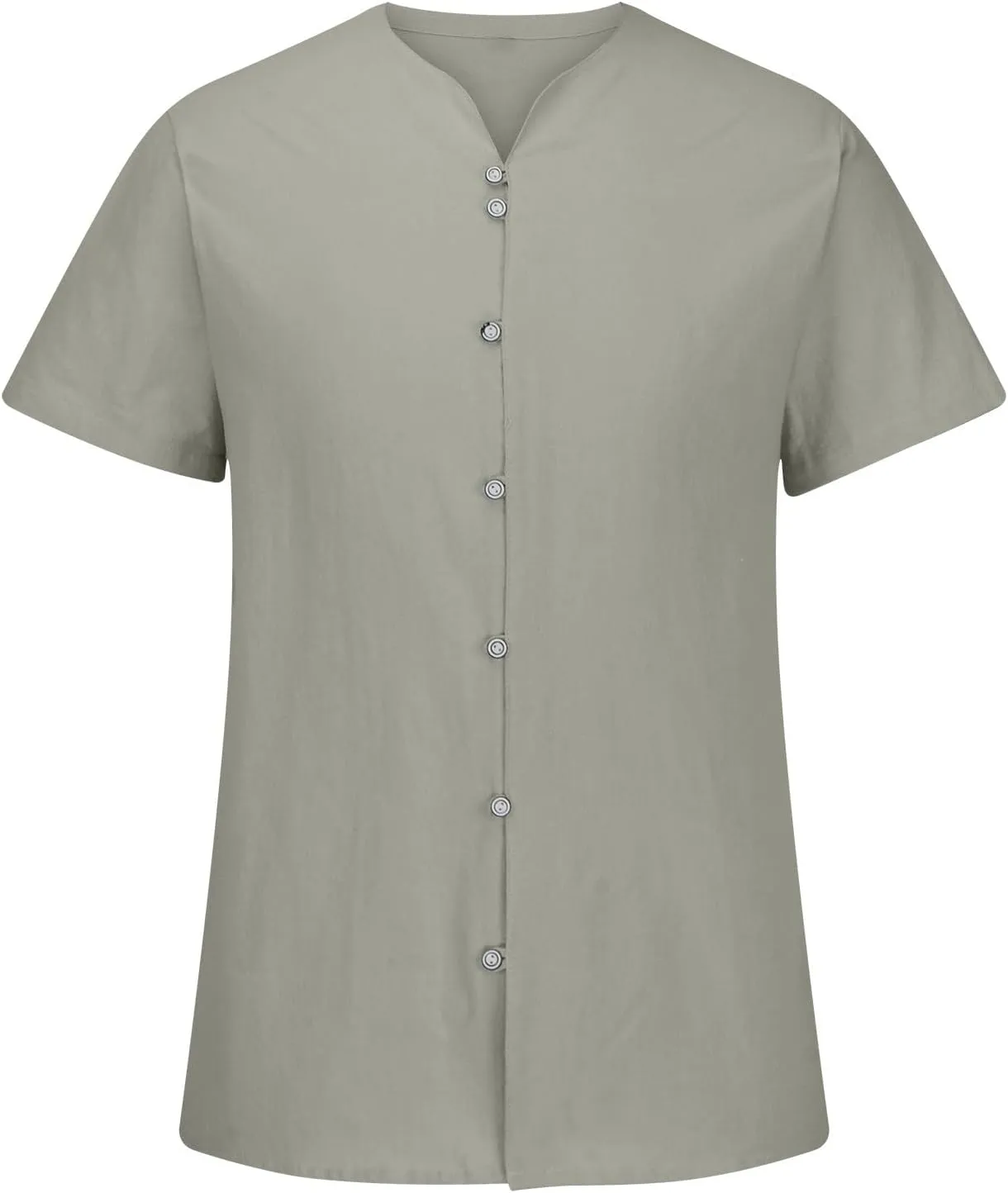 Men's T-Shirts Cotton Linen Short Sleeve Button Down Shirt Summer Loose Fit Solid Business Casual Shirts Beach Shirt
