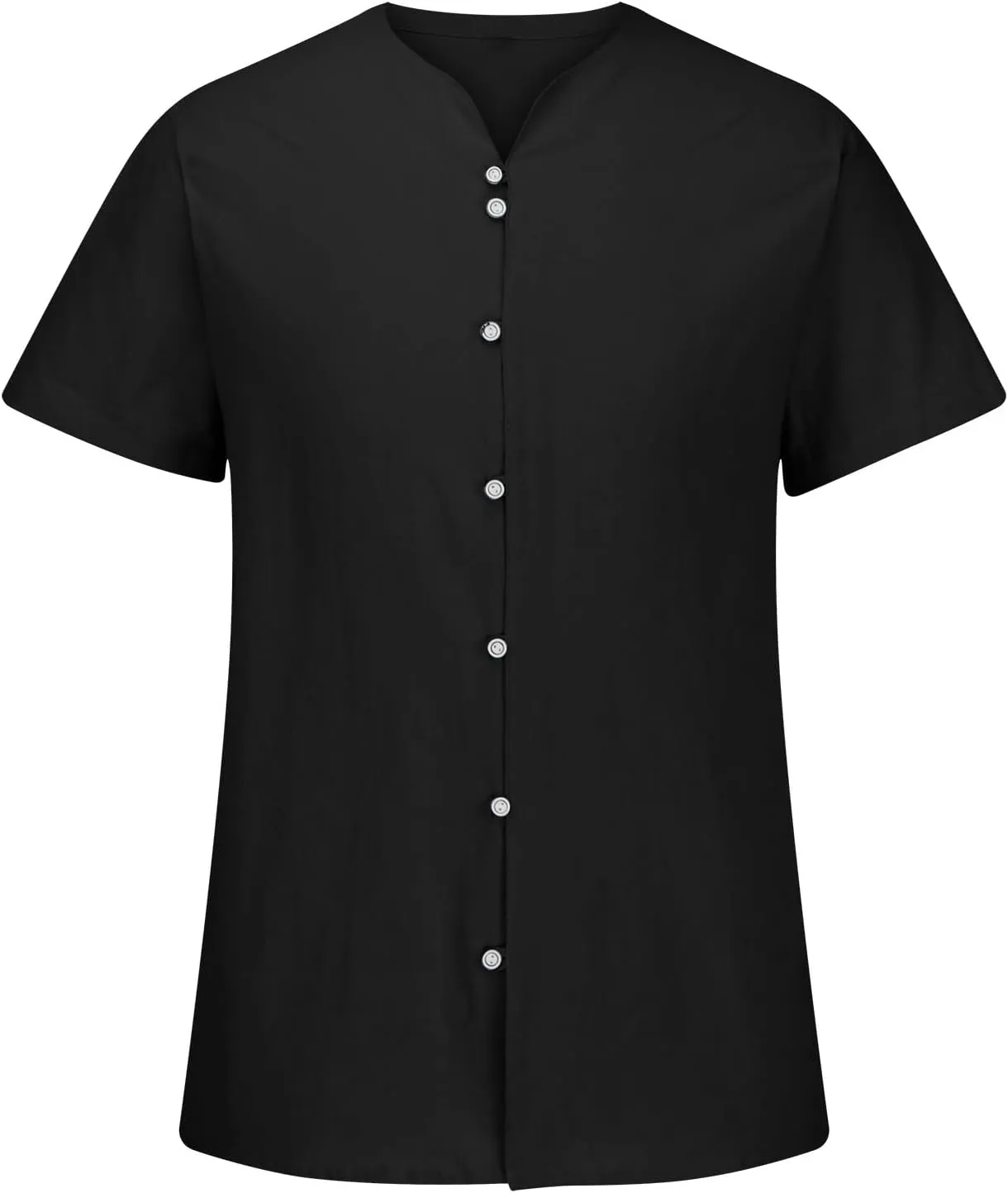 Men's T-Shirts Cotton Linen Short Sleeve Button Down Shirt Summer Loose Fit Solid Business Casual Shirts Beach Shirt