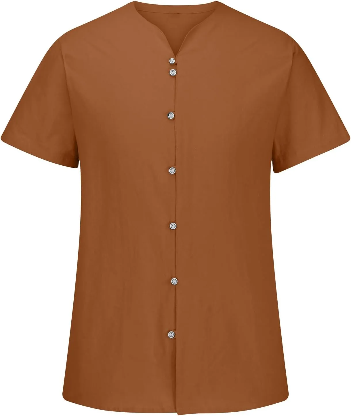 Men's T-Shirts Cotton Linen Short Sleeve Button Down Shirt Summer Loose Fit Solid Business Casual Shirts Beach Shirt