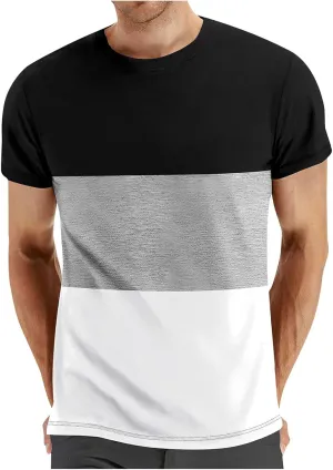 Mens T-Shirts Trendy 2024 Contrasting Color Crew Neck Short Sleeve Tees Moisture Wicking Comfort Loose Shirt